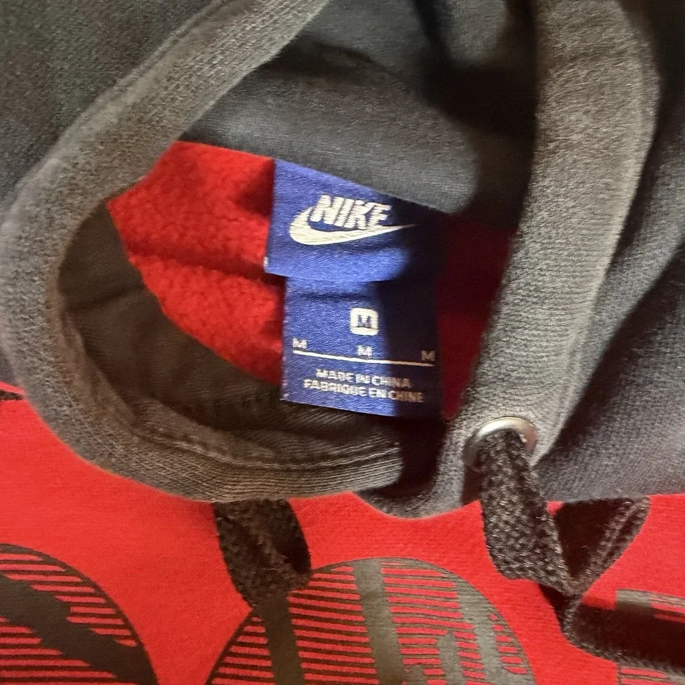 Nike Just Do It JDI Pullover Hoodie Red Black Fleece Men’s Medium M Graphic